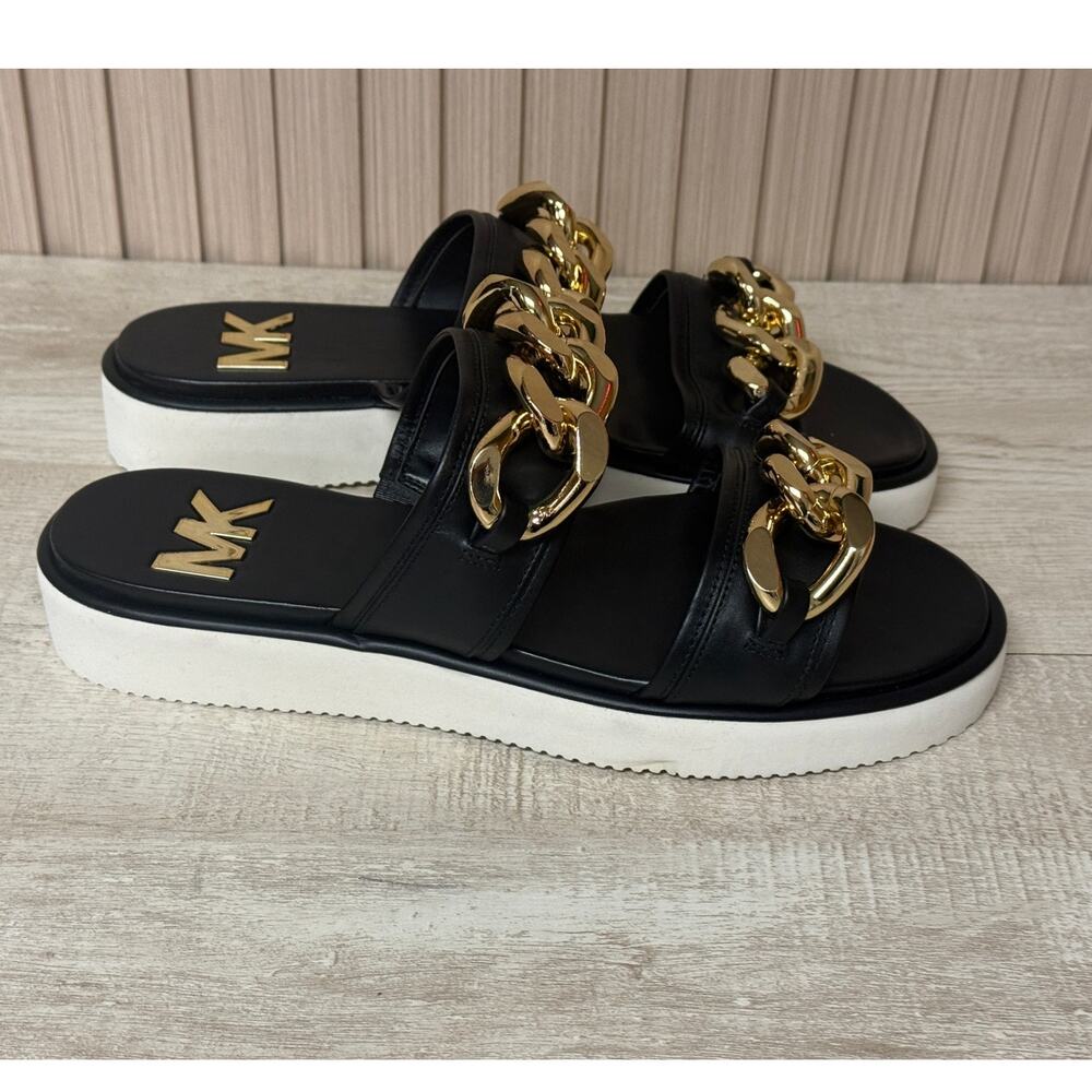 Michael Kors Scarlett Chain-Link Leather Slide Sandal Size 8.5M Women's Shoes - Picture 7 of 10